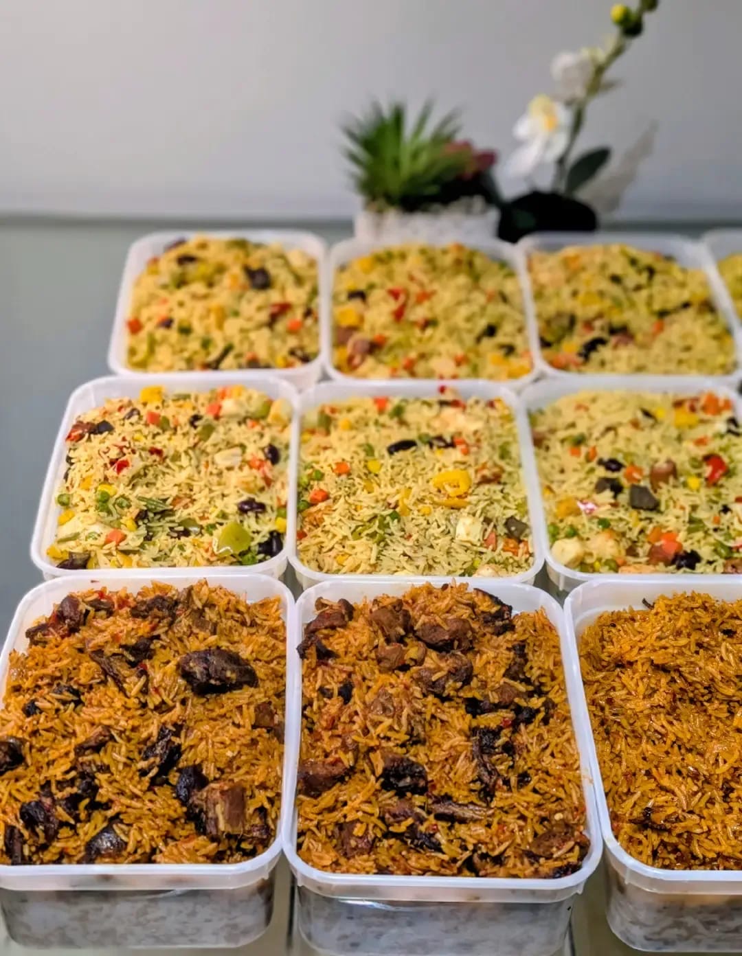 Freshly packed Nigerian rice trays
